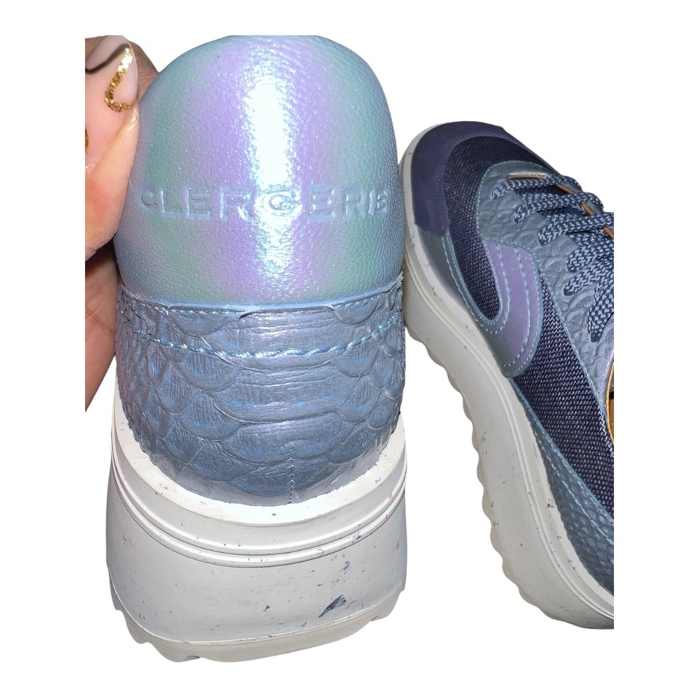 Clergerie Awake Platform Sneakers Azure Iridescent Lambskin EU 38/US 7.5 New - Picture 9 of 14